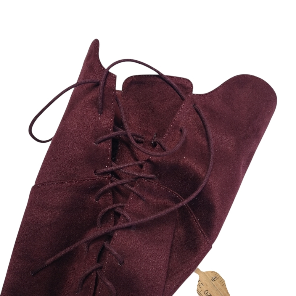Soda Burgandy Faux Suede Over The Knee Boots High Heels Boots Size 7.5 New - Picture 13 of 14